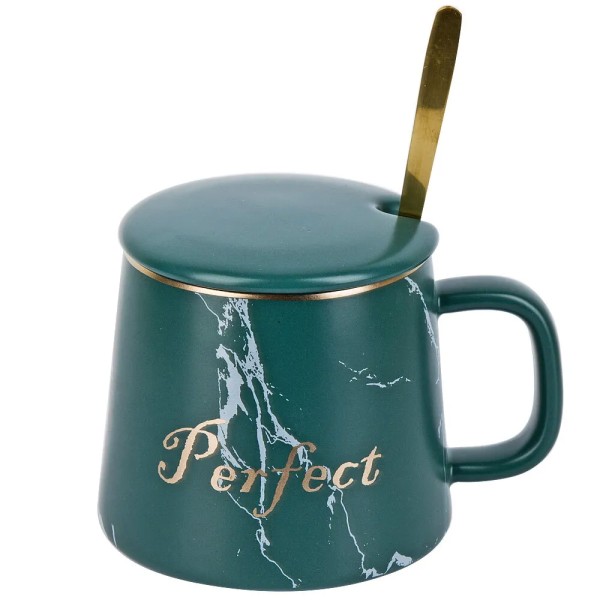 Nouvelle Кружка фарфоровая с крышкой и ложкой "Perfect" (зеленая) v=400 мл 1060066-2