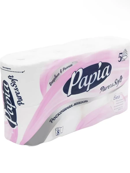 Papia ХАЯТ Туалетная бумага PURE & SOFT Белая 5сл. 8 шт БХ4031711