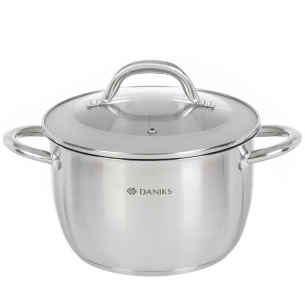 Daniks Кастрюля нерж, 4 л, с крыш, крышка стекло, , Pearl GS-01205-20