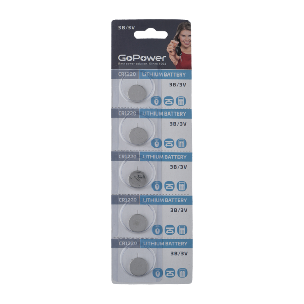 GoPower Батарейка CR1220 BL5шт Lithium 3V 00-00023143