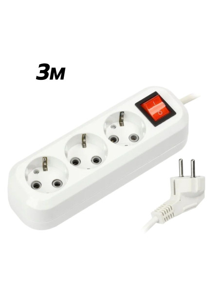 SBE-16-3-03-ZS Удлинитель Smartbuy 3р.С/З 16A с выкл. ПВС 3x1 3.0м белый (1/45)